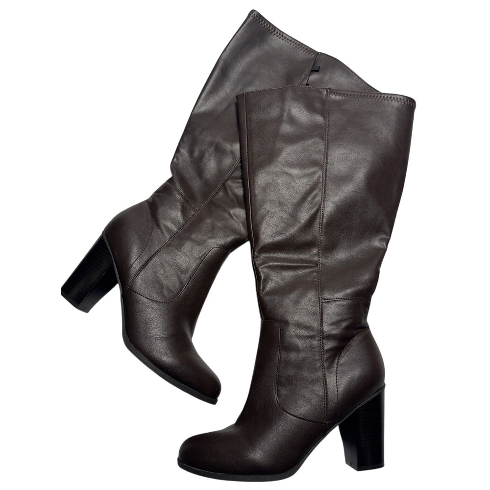 Style & Co Addyy Wide Calf Knee High Boots Women's 8M Brown Chocolate Block Heel